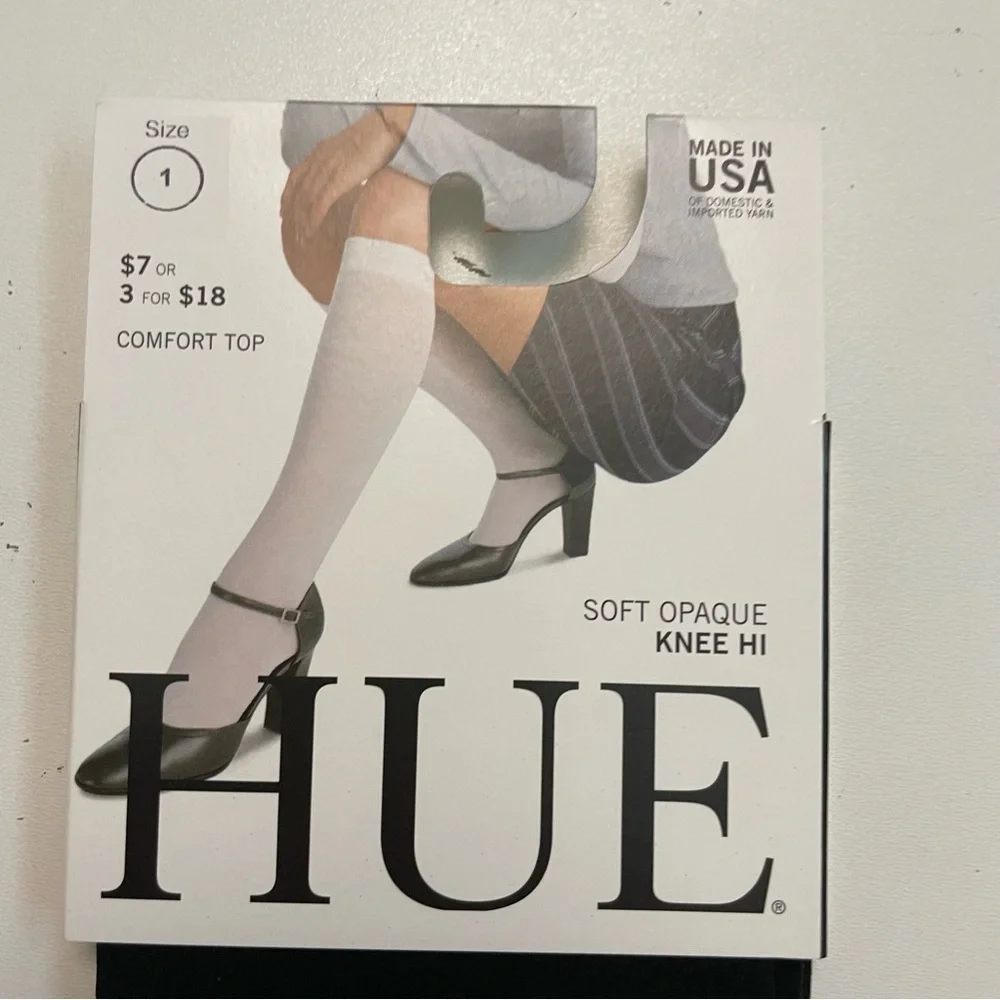 Hue Knee Hi Socks Comfort Top Soft Nylon Opaque Black Size 1